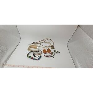 Boho Jewelry Lot 8pc Braided Leather Hemp Brass Glass Charm Bracelets Earrings